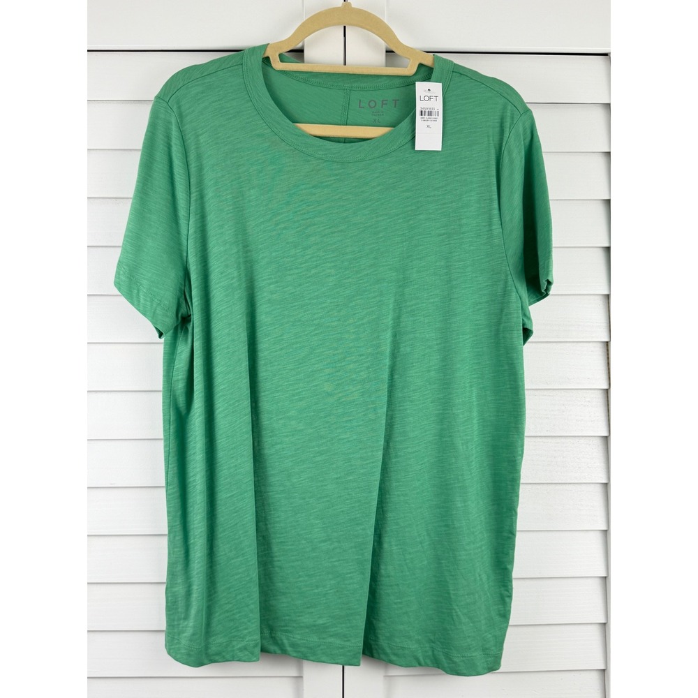 LOFT T-Shirt XL Green Short Sleeve Cotton Slub Crew Neck NEW